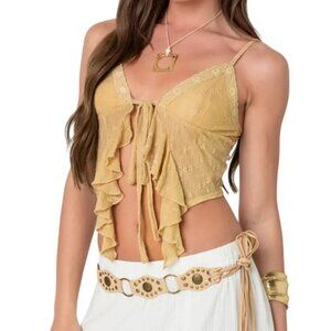 EDIKTED Yola Embroidered Tie Front Camisole